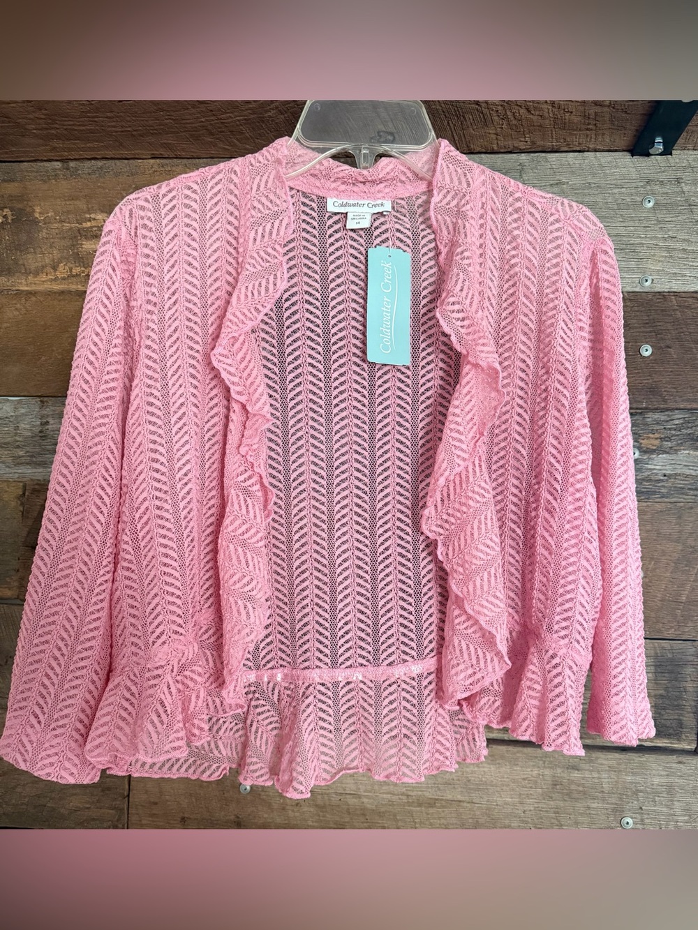 Coldwater Creek Pink Ruffle-Trim Open Cardigan